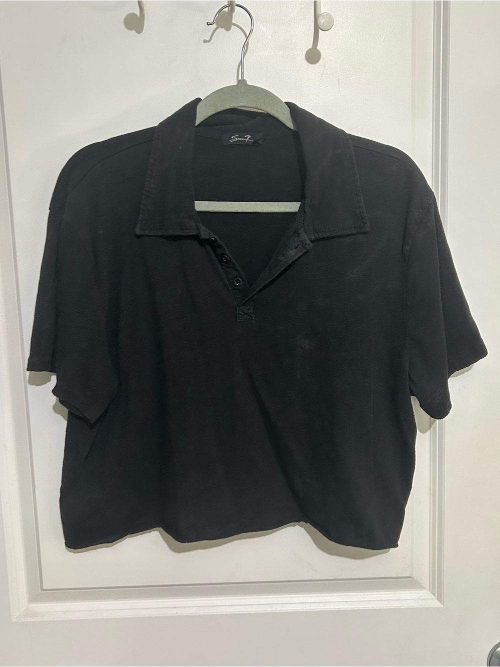 Seven For All Mankind Black Cropped Polo Size L